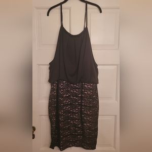 Derek Heart- Black Nylon Dress w/Lace Bodest and Adjustable Spaghetti Straps